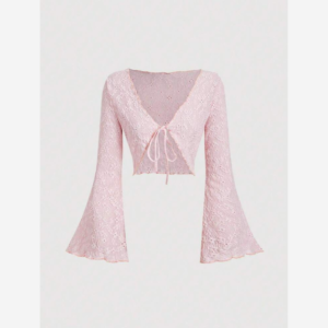 MOD Retro V-Neck Cropped Flare Sleeve Tie-Front Top - Summer Top - Size Small