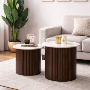 Elmora Marble Top and Wooden Round End Table