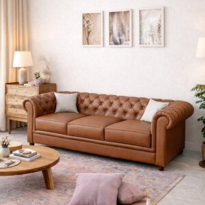 Grace Chesterfield 3 Seater Sofa in Premium Lethrite Fabric in 2 Colours