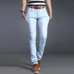 Men New Fashion Black Blue Denim Jeans Men Slim Fit Denim Pants Cotton Stretch Trousers Classic Daily Pencil Pants - Jeans Pant - Waist 34