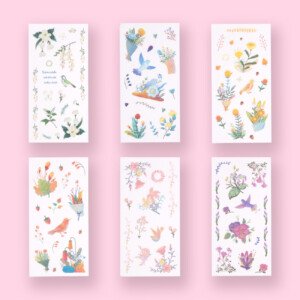Washi Retro Flower Stickers - Set of 6