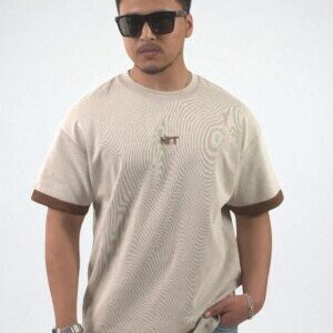 Cream Round Neck T-Shirt - Half Sleeve T-Shirt - Size XL