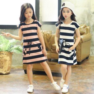Summer Striped Cotton Casual One Piece Skirt - Sizes 130 cm (5 to 7 years), 140 cm (7 to 9 years), 150 cm (9 to 11 years)