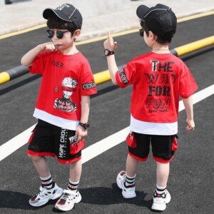 Girls Cute Heart Embroidered Short-Sleeved Top and Divided Skirt Summer Set - Sizes 100 cm(2 to 3 years), 110 cm(3 to 4 years), 120 cm(4 to 5 years), 130 cm (5 to 7 years) and more