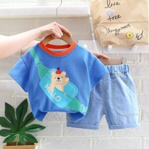 Summer Casual Striped T-Shirt And Shorts Set For Boys - Sizes 80 cm(6 months to 1 year), 90 cm(1 to 2 years), 100 cm(2 to 3 years), 110 cm(3 to 4 years) and more